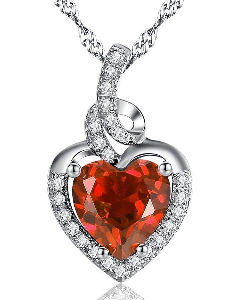 Simulated Birthstone Heart Necklace Sterling Silver Pendant Gifts for Women 01-Jan-Simulated-Garnet $17.15 Necklaces