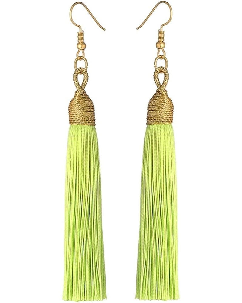 Boho Thread Long Tassel Dangle Drop Colorful Fringe Earrings Silk Fabric Ethnic Vintage Charms Eardrop Neon Green $11.15 Earr...