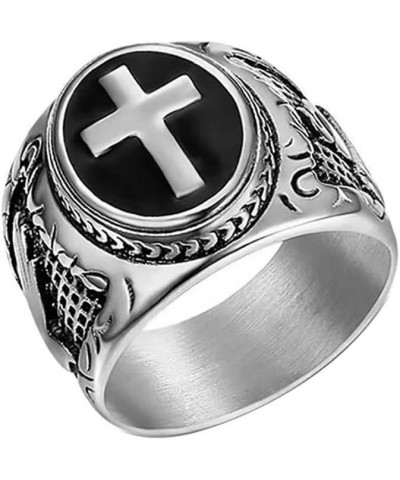 Stainless Steel Christian Holy Cross Ring for Men Women Religious Prayer Ring Black Enamel Jewelry Size 7-13 Silver $10.98 Rings