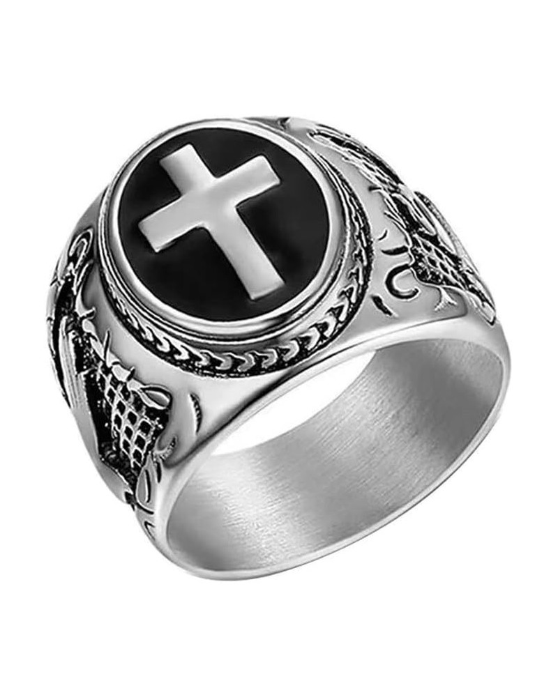 Stainless Steel Christian Holy Cross Ring for Men Women Religious Prayer Ring Black Enamel Jewelry Size 7-13 Silver $10.98 Rings