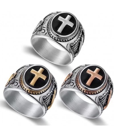 Stainless Steel Christian Holy Cross Ring for Men Women Religious Prayer Ring Black Enamel Jewelry Size 7-13 Silver $10.98 Rings