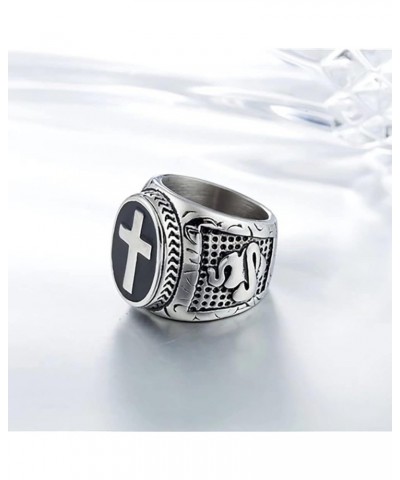 Stainless Steel Christian Holy Cross Ring for Men Women Religious Prayer Ring Black Enamel Jewelry Size 7-13 Silver $10.98 Rings