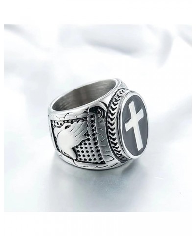 Stainless Steel Christian Holy Cross Ring for Men Women Religious Prayer Ring Black Enamel Jewelry Size 7-13 Silver $10.98 Rings