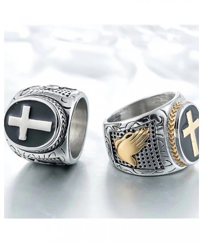 Stainless Steel Christian Holy Cross Ring for Men Women Religious Prayer Ring Black Enamel Jewelry Size 7-13 Silver $10.98 Rings