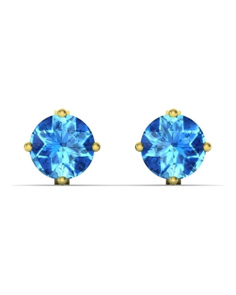 Natural and Certified Round Gemstone Solitaire Petite Earrings in 14K Solid Gold |0.61 Carat Earrings for Women Blue Topaz 14...