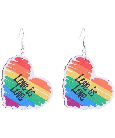 Rainbow Wooden Earrings Multi-color Love Pride Earrings Female Jewelry Good Friend Gift 1Size Love1 $4.63 Earrings