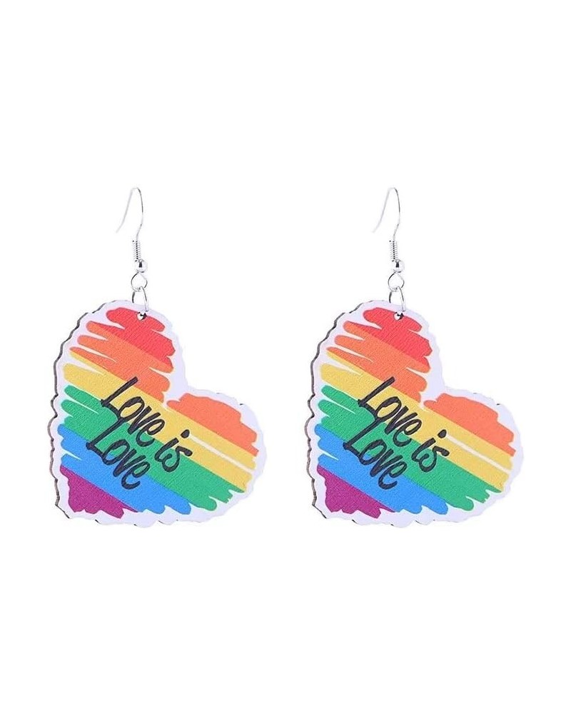 Rainbow Wooden Earrings Multi-color Love Pride Earrings Female Jewelry Good Friend Gift 1Size Love1 $4.63 Earrings