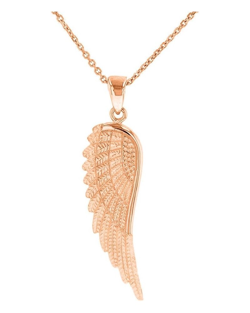 Solid 14k Rose Gold Textured Angel Wing Charm Pendant Necklace 18.0 Inches $77.90 Necklaces