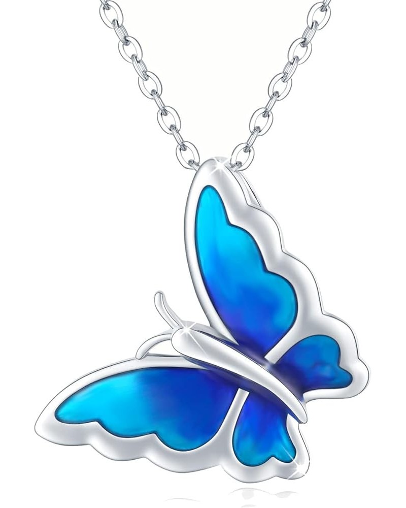 Opal Butterfly Necklace for Women 925 Sterling Silver Dainty Cute Butterfly Charm Jewelry Delicate Pendant Butterfly Necklace...