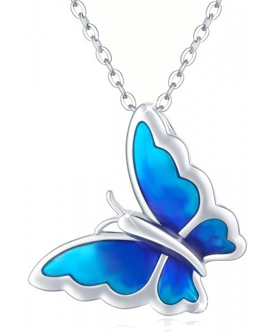 Opal Butterfly Necklace for Women 925 Sterling Silver Dainty Cute Butterfly Charm Jewelry Delicate Pendant Butterfly Necklace...