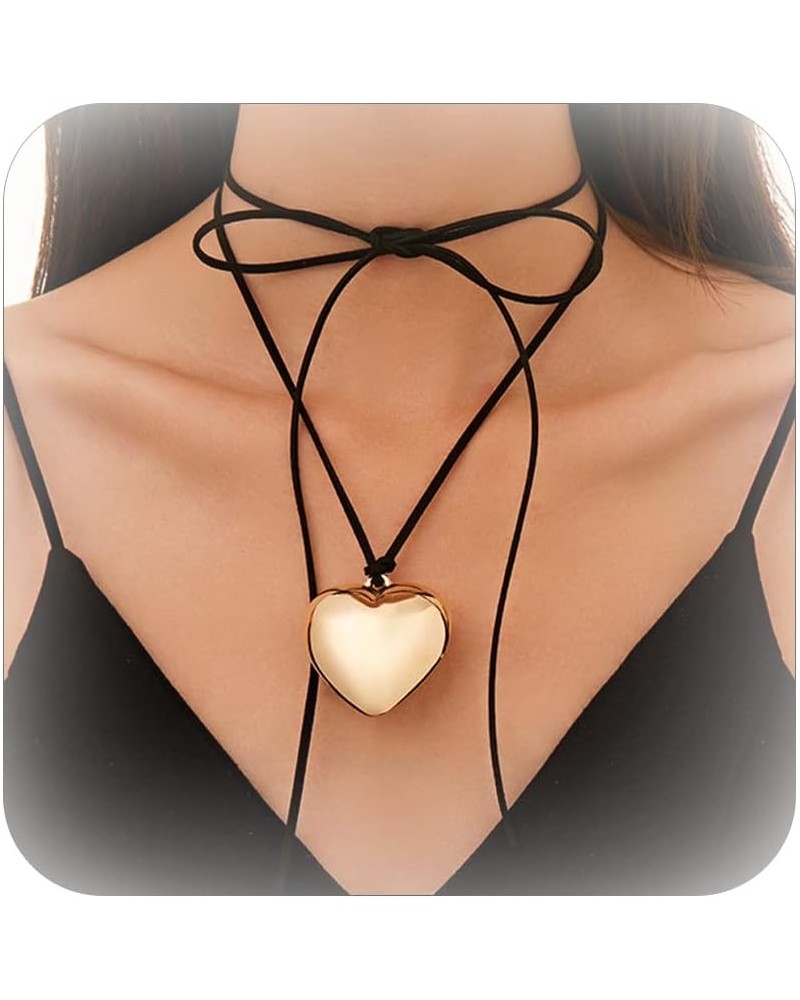 Heart Shaped Necklace for Women Red Heart Necklace Chunky Heart Necklace Charm Necklace Leather Chain Choker for Women Girls ...