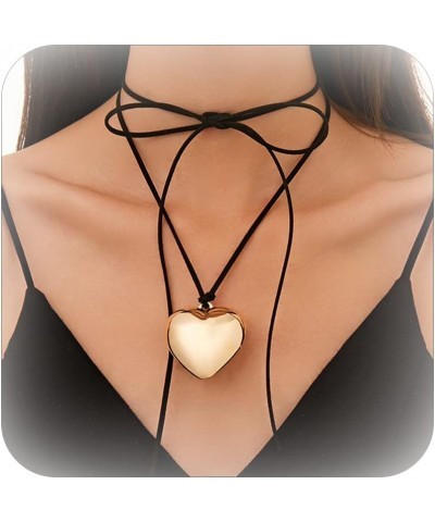 Heart Shaped Necklace for Women Red Heart Necklace Chunky Heart Necklace Charm Necklace Leather Chain Choker for Women Girls ...