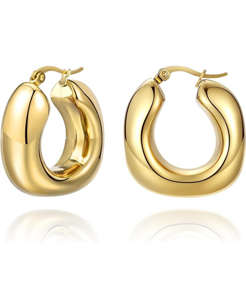 Chunky Gold Hoop Earrings for Women Trendy Thick Stainless Steel Earrings with 18K Gold Plated, Hypoallergenic Small Huggie H...