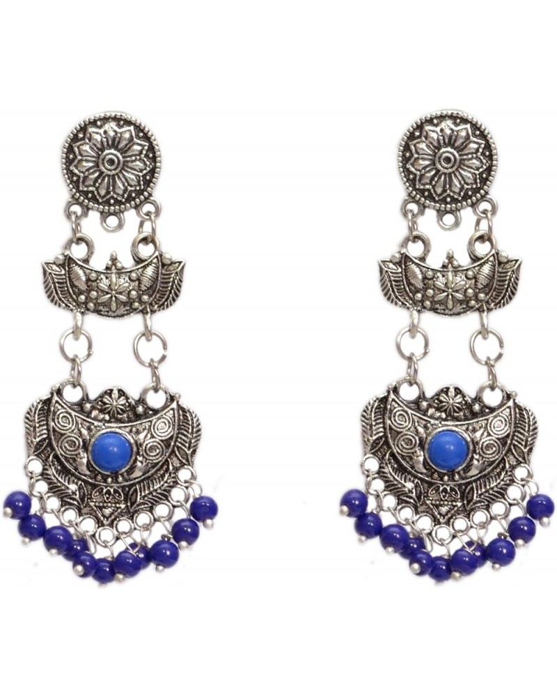 Silver Tone Oxidised Metal Bollywood Boho Dangler Earrings Indian Jewelry for Women Blue $8.84 Earrings