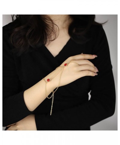 Rhinestone Finger Ring Hand Bracelets Gold Hand Jewelry Crystal Hand Chain for Women and Girls Gold-R $9.85 Bracelets