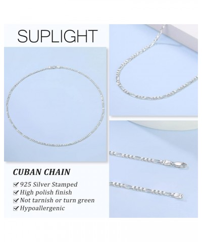 Solid 925 Sterlings Silver 3mm 5mm Flat Curb Cuban Link Chain/Figaro Chain Necklace, Hip Hop Jewelry for Men Women 14"/18"/20...