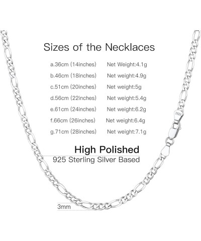 Solid 925 Sterlings Silver 3mm 5mm Flat Curb Cuban Link Chain/Figaro Chain Necklace, Hip Hop Jewelry for Men Women 14"/18"/20...