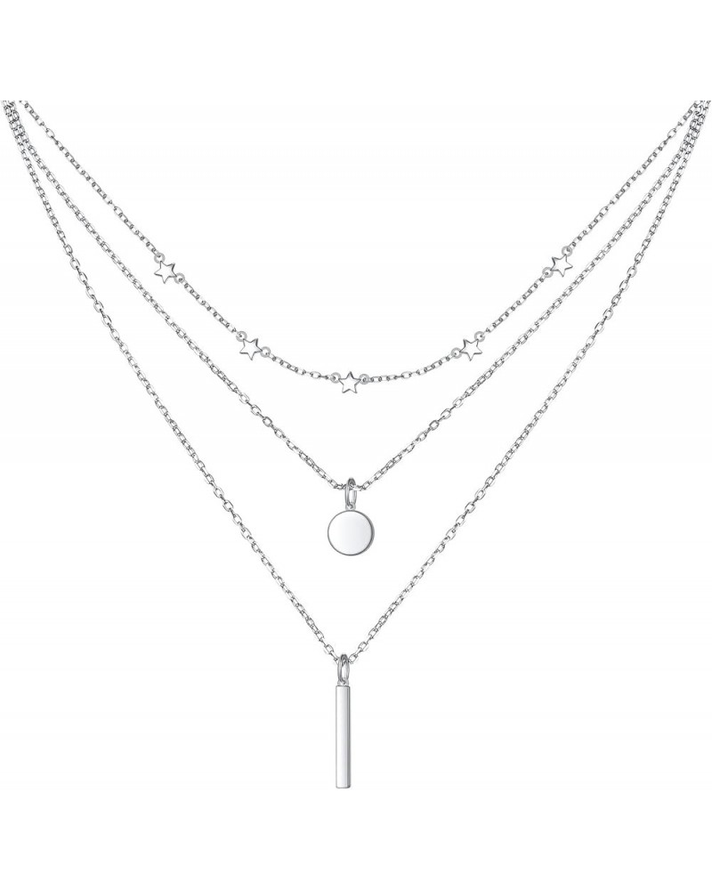 S925 Sterling Silver Multilayer Layered Triple Long Chain Pendant Necklace for Women Jewelry Multilayer Layered $18.71 Necklaces