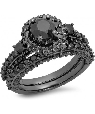 3.10 Carat (ctw) Black Rhodium Plated Round Black Diamond Halo Style Engagement Ring Set, Sterling Silver $247.98 Rings