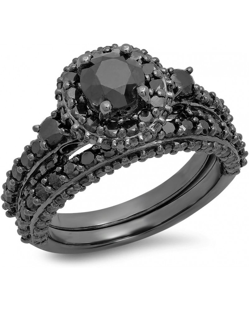 3.10 Carat (ctw) Black Rhodium Plated Round Black Diamond Halo Style Engagement Ring Set, Sterling Silver $247.98 Rings