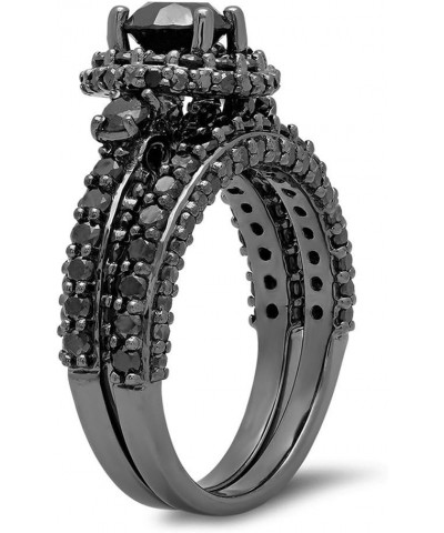 3.10 Carat (ctw) Black Rhodium Plated Round Black Diamond Halo Style Engagement Ring Set, Sterling Silver $247.98 Rings