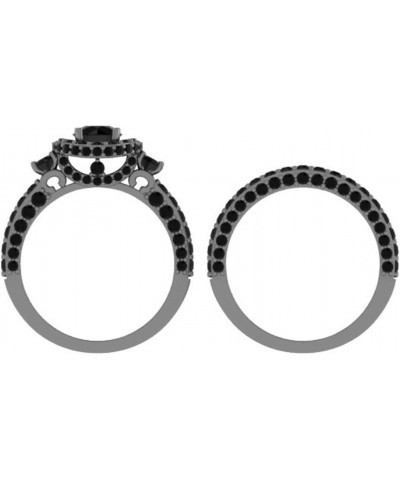 3.10 Carat (ctw) Black Rhodium Plated Round Black Diamond Halo Style Engagement Ring Set, Sterling Silver $247.98 Rings