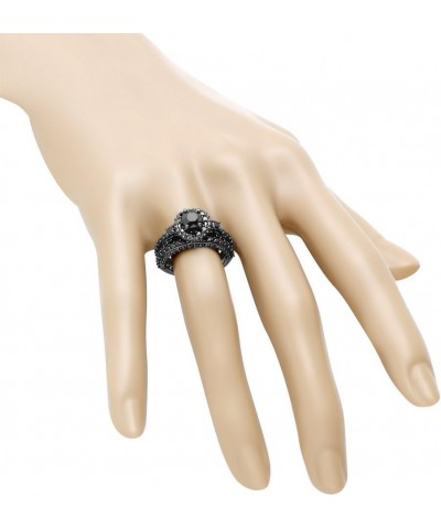 3.10 Carat (ctw) Black Rhodium Plated Round Black Diamond Halo Style Engagement Ring Set, Sterling Silver $247.98 Rings