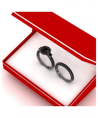 3.10 Carat (ctw) Black Rhodium Plated Round Black Diamond Halo Style Engagement Ring Set, Sterling Silver $247.98 Rings