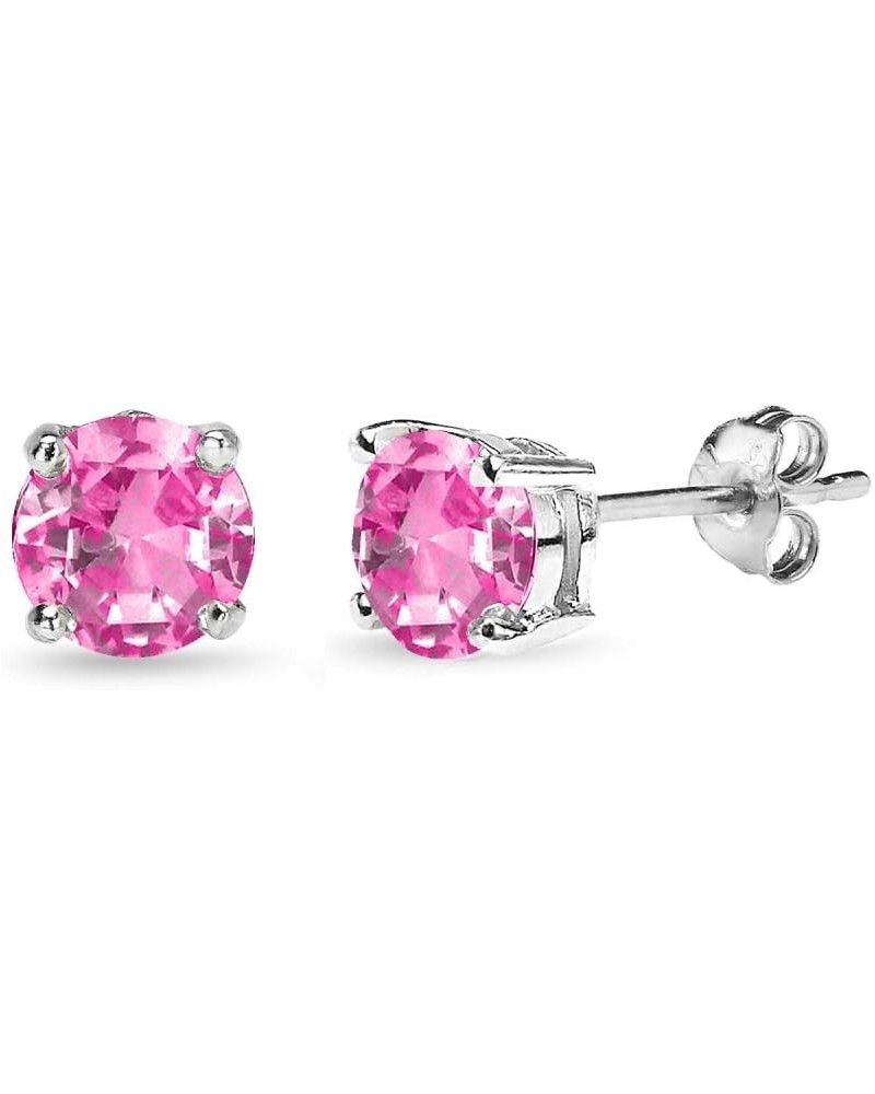 Sterling Silver Synthetic Pink Sapphire Round Solitaire Dainty Stud Earrings, Choose a Size 6mm $13.44 Earrings