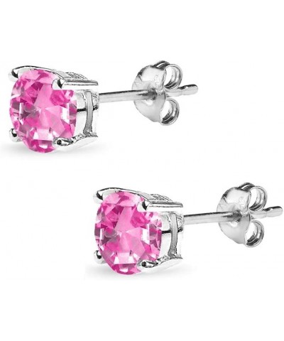 Sterling Silver Synthetic Pink Sapphire Round Solitaire Dainty Stud Earrings, Choose a Size 6mm $13.44 Earrings