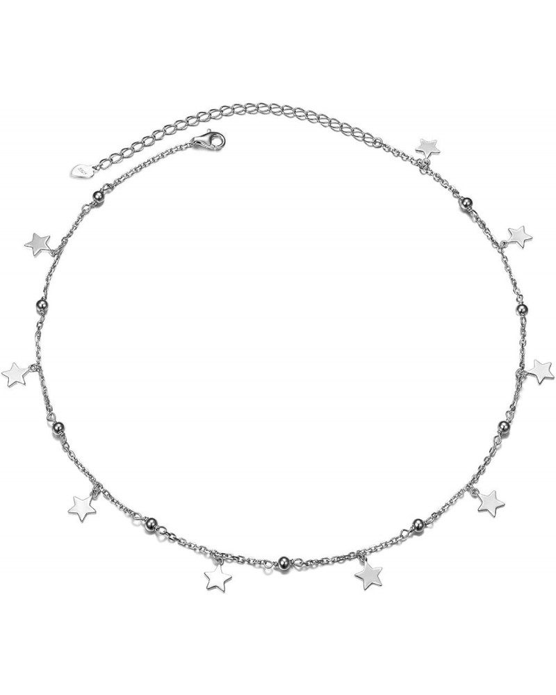 S925 Sterling Silver Dainty Simple Choker Necklace,Rolo Chain,Adjustable 13 inches to 16 inches 03_Beads Stars choker $17.66 ...