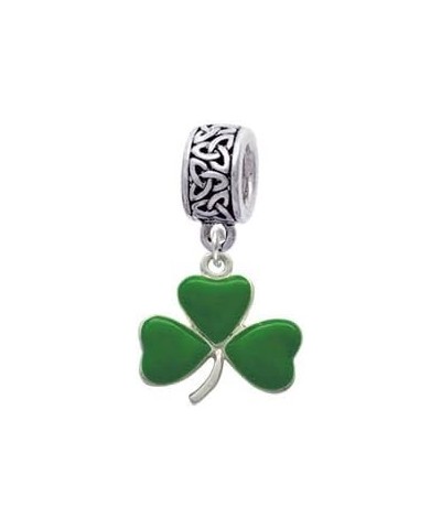 Silvertone Green Three Leaf Clover - Shamrock - Celtic Knot Charm Bead $16.51 Bracelets