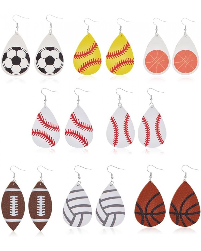 8 Pairs Baseball Earrings for Women Leather Teardrop Earrings Jewelry Sets Boho Dangle Leather Earrings for Studs Sport Baseb...