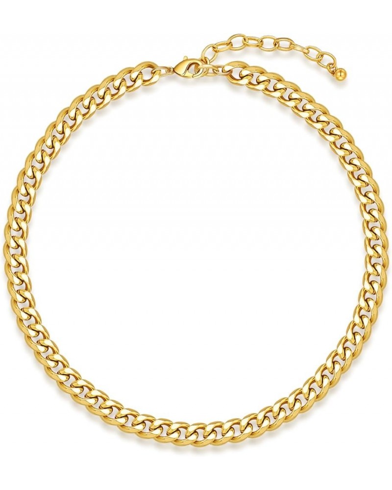 Two Tone Gold Silver Cuban Link Chain Necklace Choker Unisex Chunky Chain Choker Necklace for Women Men, 18 Gold-Stainless St...