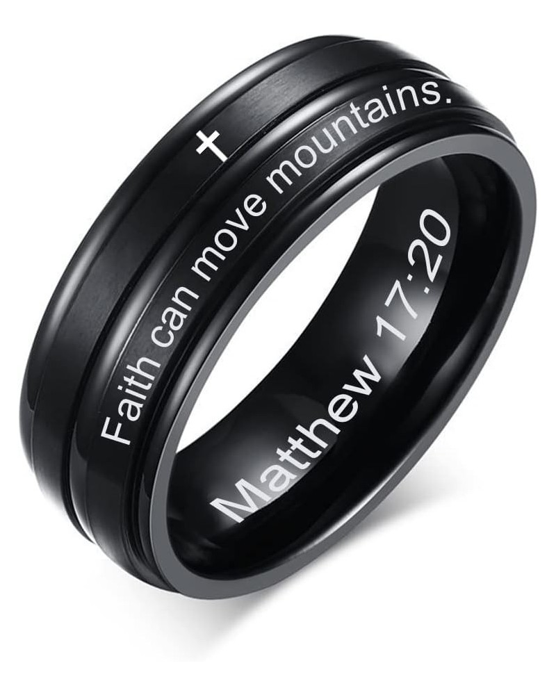 SHNIAN Christian Religious Ring Grooved Center Step Edge Scripture Ring Customize Engraved Comfortable Fit Bible Cross Inspir...