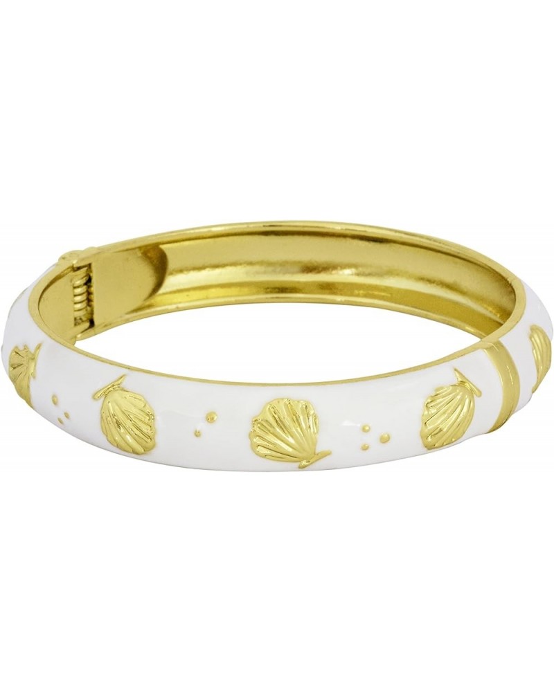 Spring Hinge Enamel Seashell Bangle Bracelet White $8.95 Bracelets