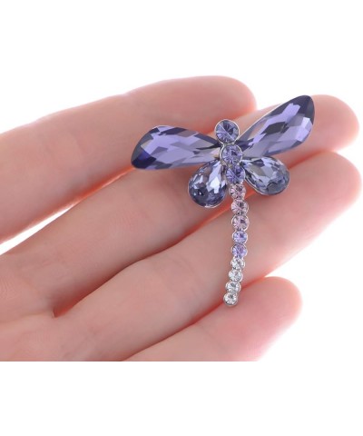 Silvery Tone Shine Amethyst Purple Crystal Rhinestones Dragonfly Insect Brooch Pin Purple $9.90 Brooches & Pins