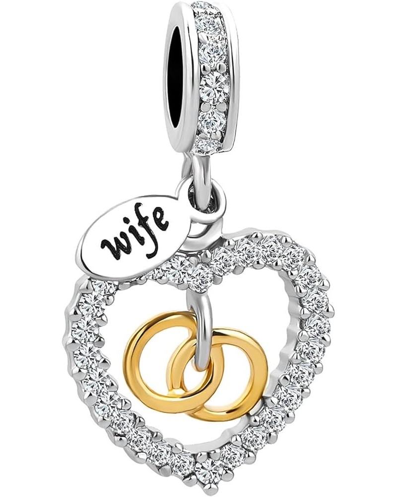 Heart Love Wife Couple Rings Charm Compatible with Pandora Charms Bracelets Rings $8.24 Bracelets