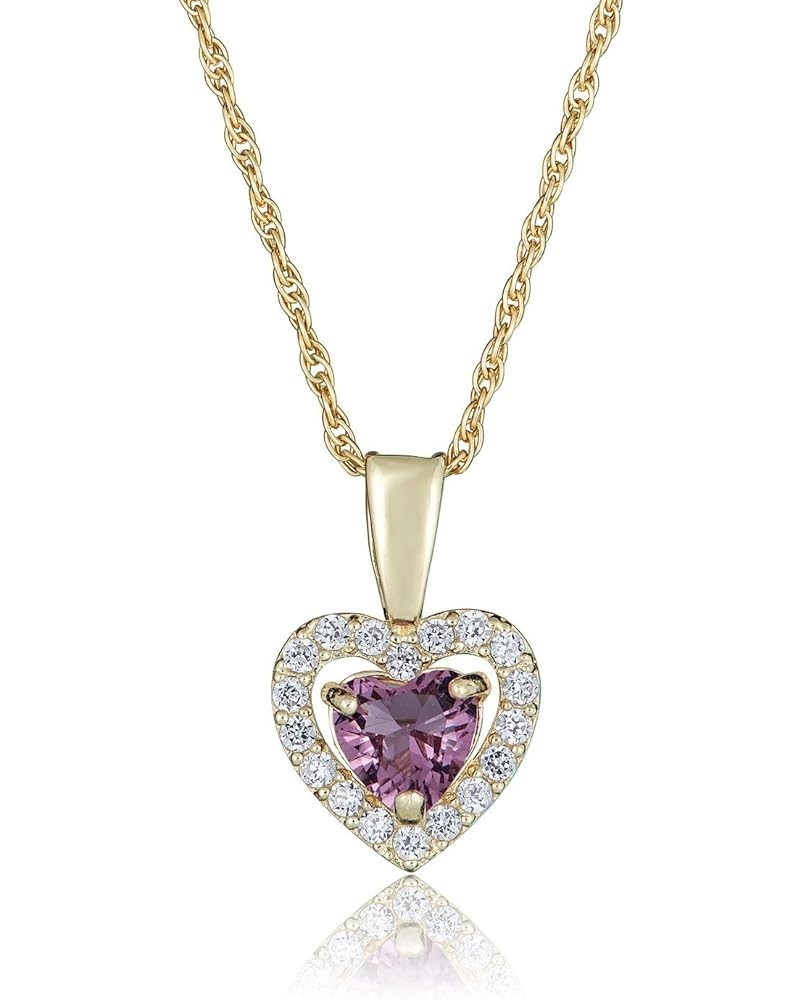 14K Yellow Gold 12 Months 5mm Birthstone Simulated Diamond CZ Heart Halo Pendant Necklace with 18" Chain June Birthstone- Ale...