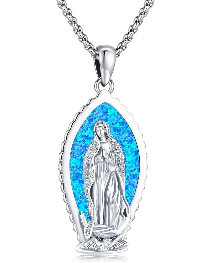 Opal Necklace for Women Men Blue White Opal Jewelry Sterling Silver 925 Genuine Real Opal Pendant Gifts F-D-virgin mary $22.7...