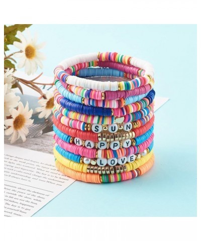 Heishi Surfer Bracelets Set Polymer Clay Heishi Beads Stretch Bracelets Bohemia Summer Beach Jewelry for Women Mixed color7-1...