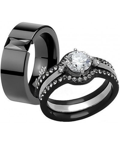 His and Hers 4 Piece?Black Ion Plated Stainless Steel Wedding Engagement Ring Band Set Women's Size 08 Men's 08mm Size 10 $22...