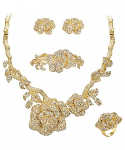 Women's Austrian Crystal Graceful Rose Flower Necklace Stud Earrings Set Clear Gold-Tone $17.64 Jewelry Sets