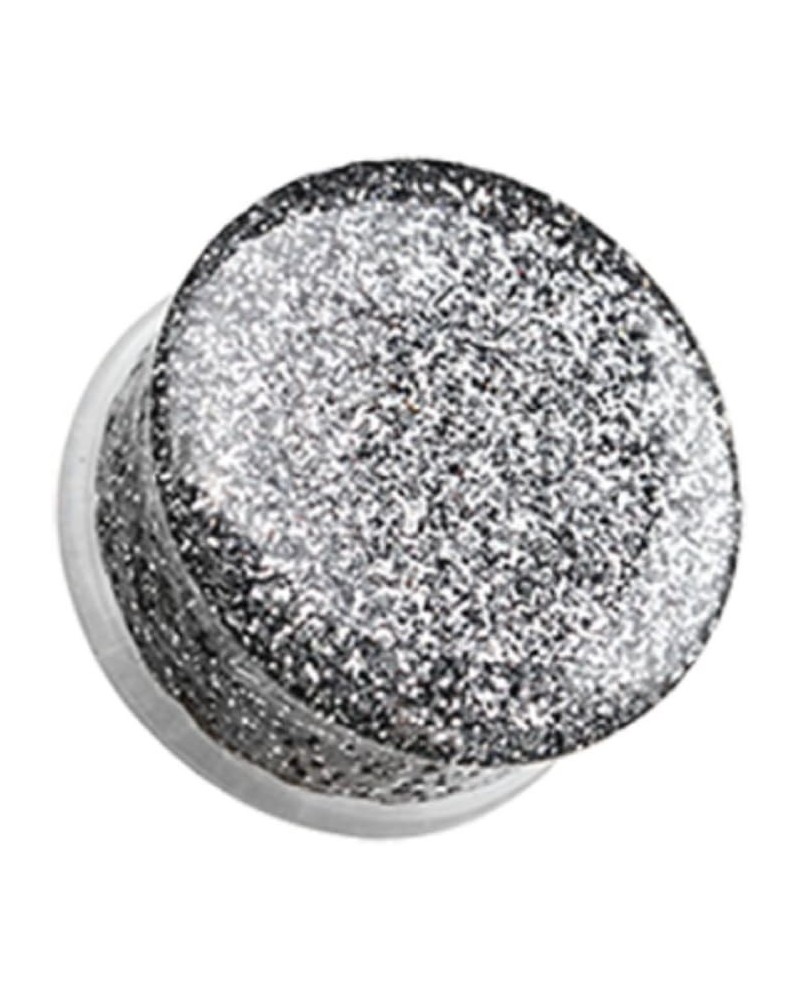 Glitter Shimmer Single Flared Ear Gauge Plug (Sold by Pair) 3/4", Silver $10.59 Body Jewelry