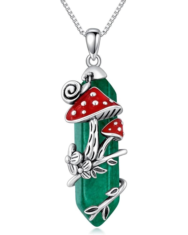 Mushroom Necklace Sterling Silver Snail Pendant Necklace Gift for Women Girls Style 7-Green Quartz $39.90 Necklaces