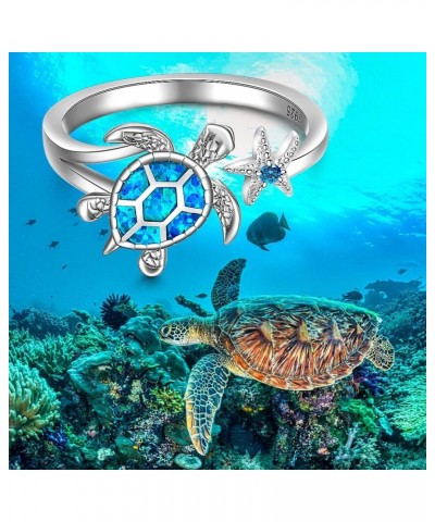 Sterling Silver Turtle Ring Starfish Blue Opal Rings Adjustable Band Sea Turtle Jewelry Longevity Gifts $12.47 Rings