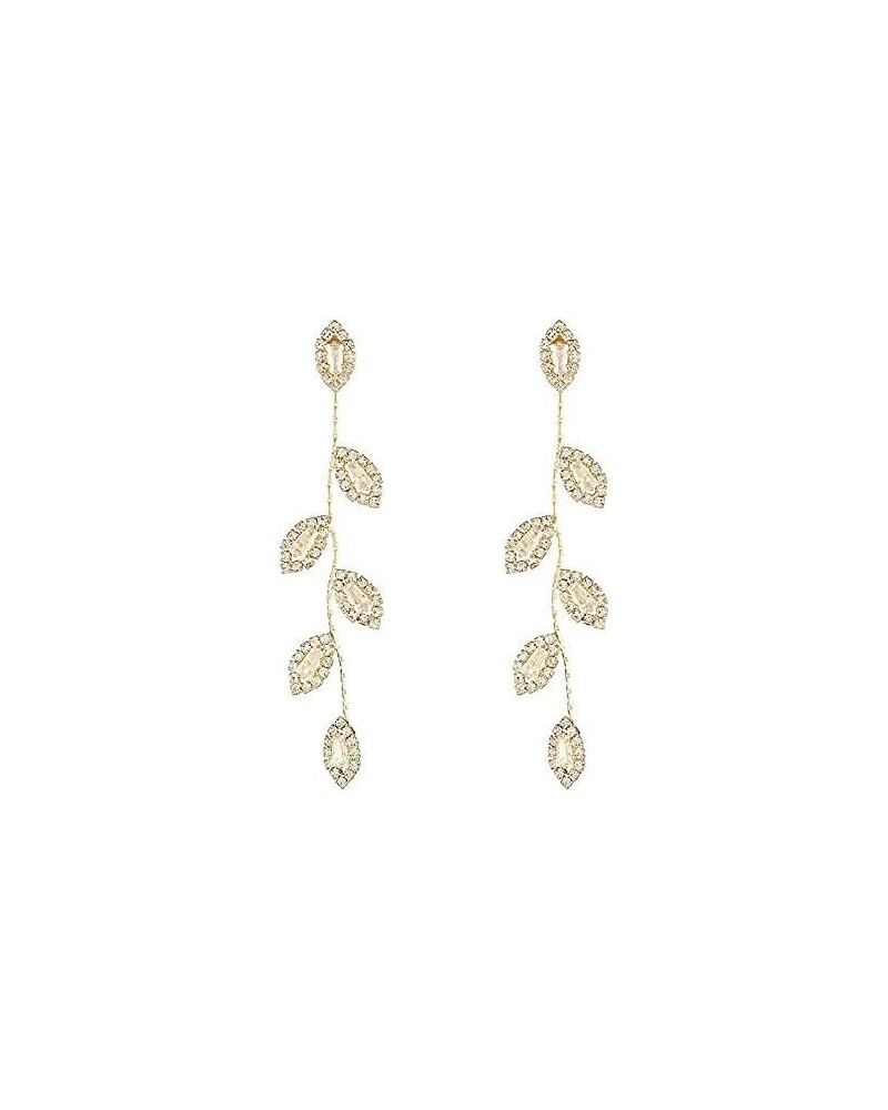 2pcs Trendy Women Stylish Crystal Drop Earrings, Prom Earrings Leaf Shaped Chain Earrings Pendant Earrings for Wedding, Bride...