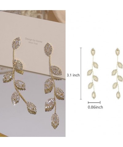 2pcs Trendy Women Stylish Crystal Drop Earrings, Prom Earrings Leaf Shaped Chain Earrings Pendant Earrings for Wedding, Bride...