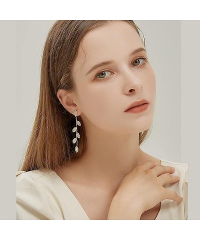 2pcs Trendy Women Stylish Crystal Drop Earrings, Prom Earrings Leaf Shaped Chain Earrings Pendant Earrings for Wedding, Bride...