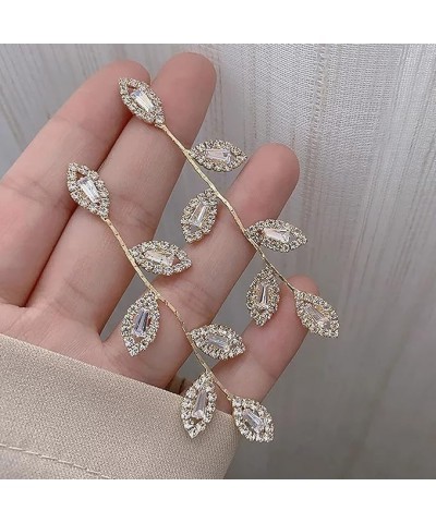 2pcs Trendy Women Stylish Crystal Drop Earrings, Prom Earrings Leaf Shaped Chain Earrings Pendant Earrings for Wedding, Bride...